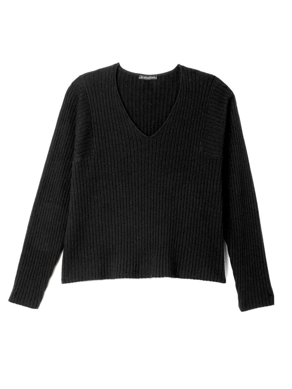 EILEEN FISHER ‘Italian Cashmere Ribbed V-Neck Top’ in Black